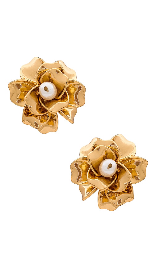Ettika Flower And Pearl Earrings In Gold