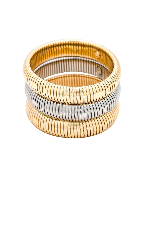 Shop Ettika Flex Snake Chain Stretch Bracelet Set In Mixed Metals