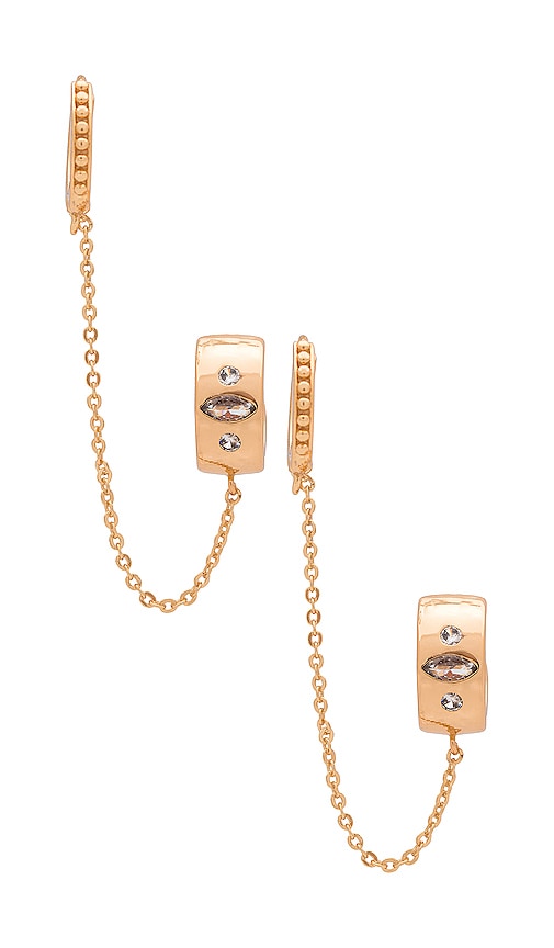 Shop Ettika Double Piercing Chain Hoop Earrings In Metallic Gold