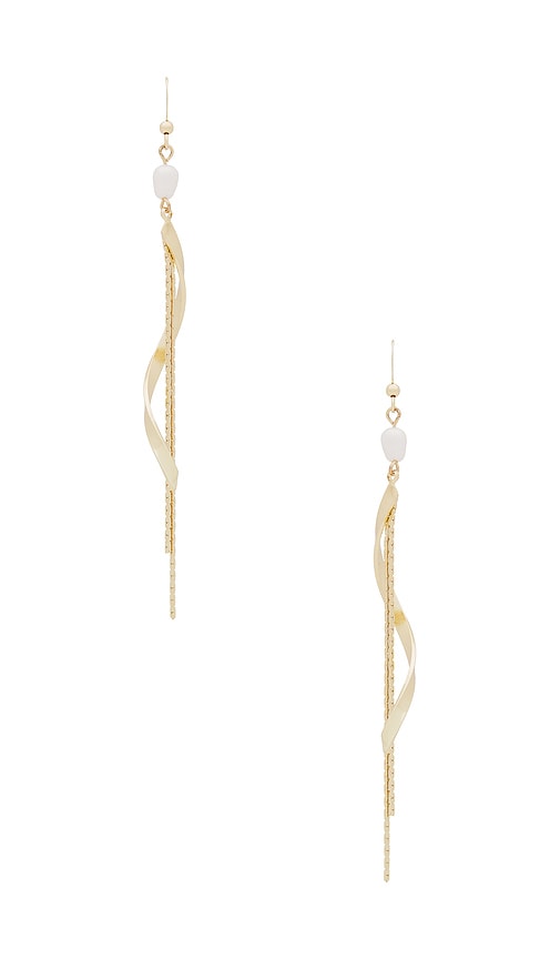 ETTIKA TWISTED GOLD FRESHWATER PEARL DANGLE EARRINGS 