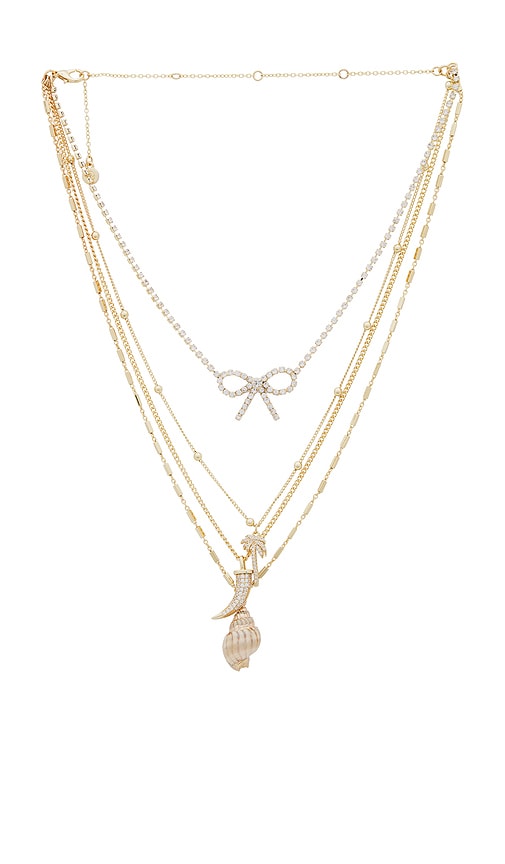 ETTIKA CRYSTAL BOW LAYERED NECKLACE WITH SHELL CHARMS 