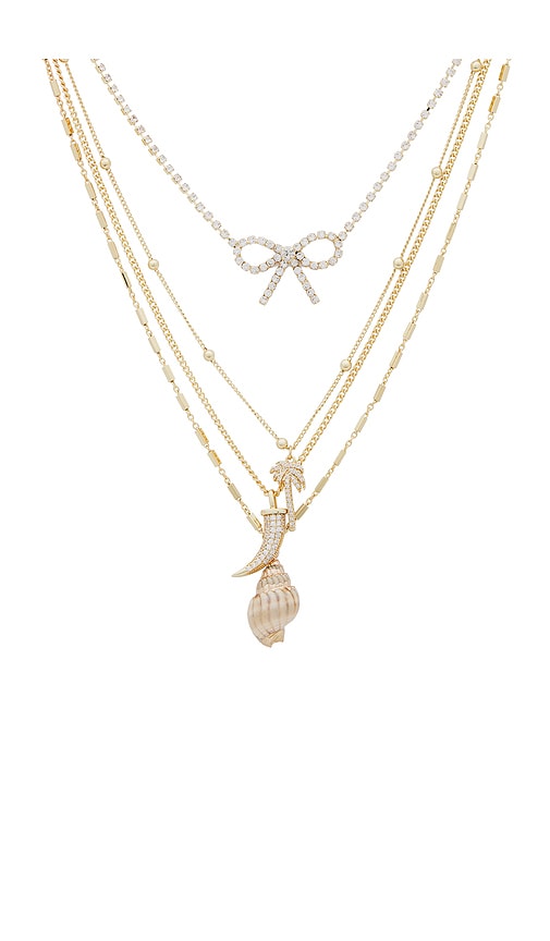 ETTIKA CRYSTAL BOW LAYERED NECKLACE WITH SHELL CHARMS 