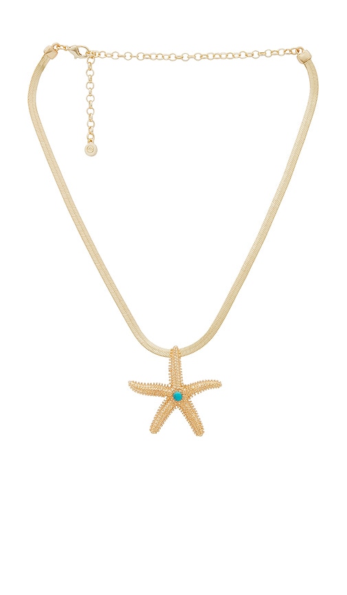 Shop Ettika Starfish Pendant Herringbone Chain Necklace In Metallic Gold