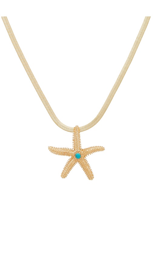 Shop Ettika Starfish Pendant Herringbone Chain Necklace In Metallic Gold