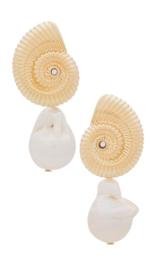 Shop Ettika Shell And Pearl Earring In Metallic Gold