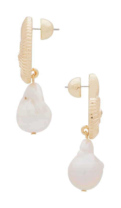 Shop Ettika Shell And Pearl Earring In Metallic Gold