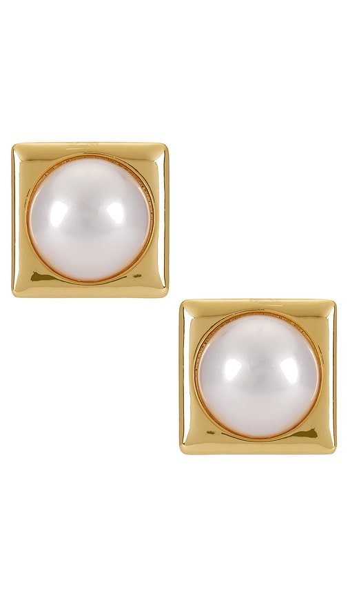Ettika Square Pearl Stud Earrings in Pearl