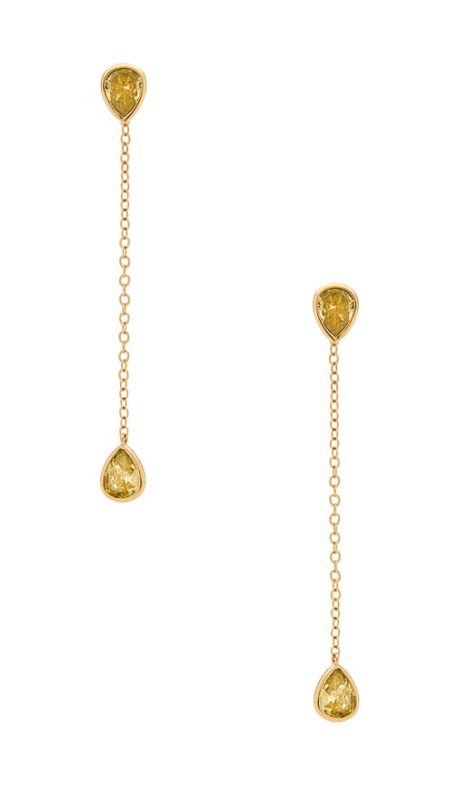 Radiant Gem Linear Chain Drop Earrings in Metallic Gold.