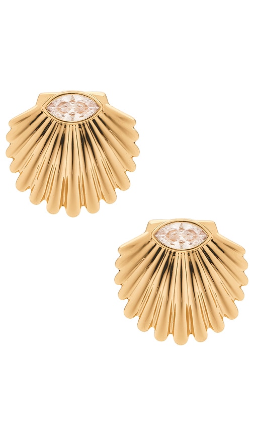 Sea Life Crystal Shell Earrings in Metallic Gold.