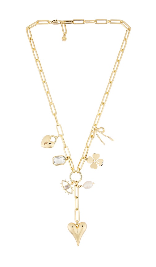 x REVOLVE Lariat Charm Necklace in Metallic Gold.
