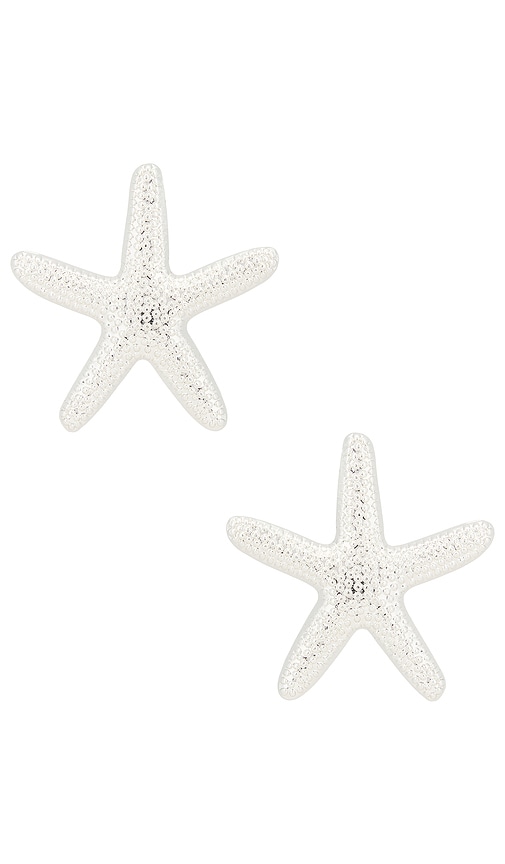 Statement Starfish Stud Earrings in Metallic Silver.
