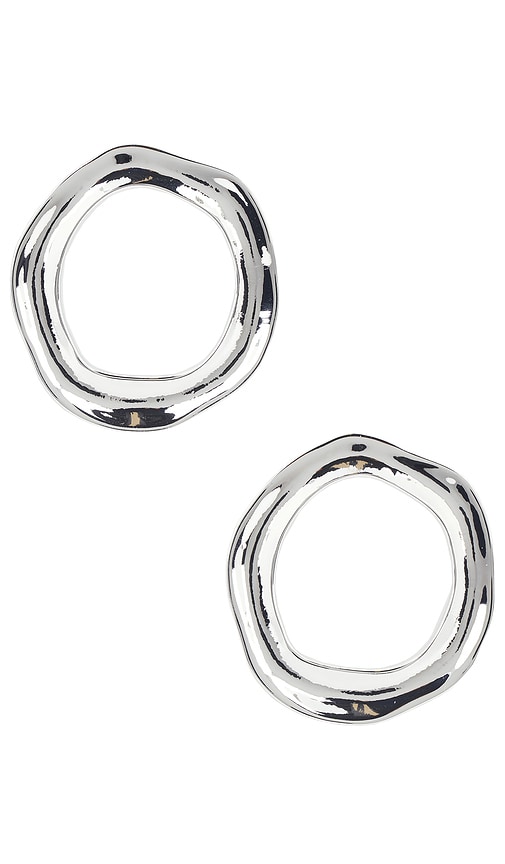 Open Circle Earrings in Metallic Silver.