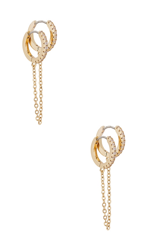 Double Piercing Crystal Cuff Earring in Metallic Gold.