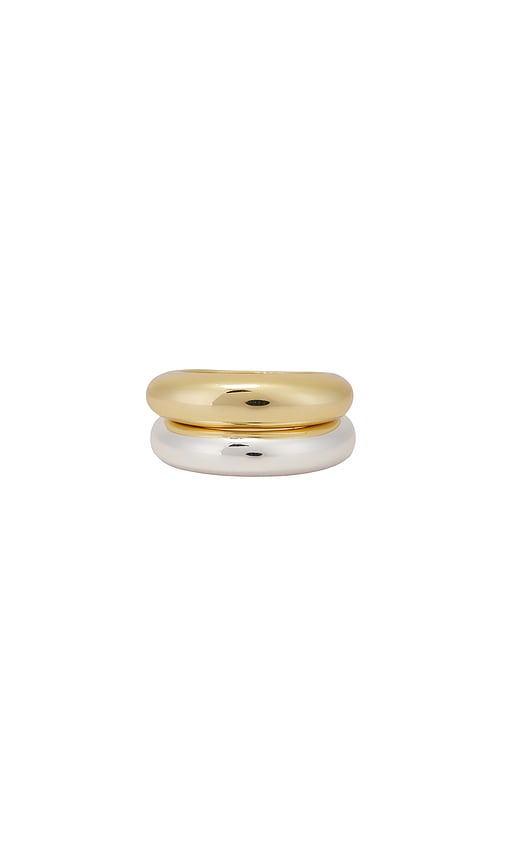 Modern Dome Ring Set in Metallic Gold, Metallic Silver. - size 8 (also in 5, 6, 7)