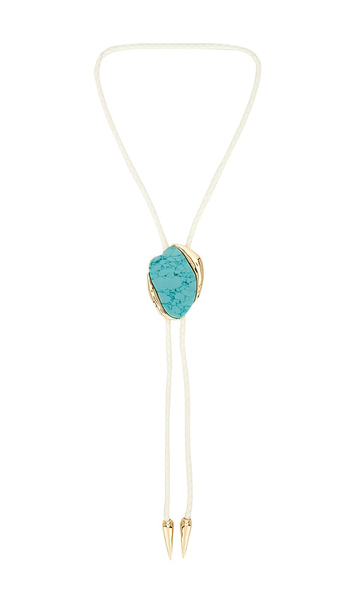 Ettika Drift Bolo Necklace in Teal,Metallic Gold.