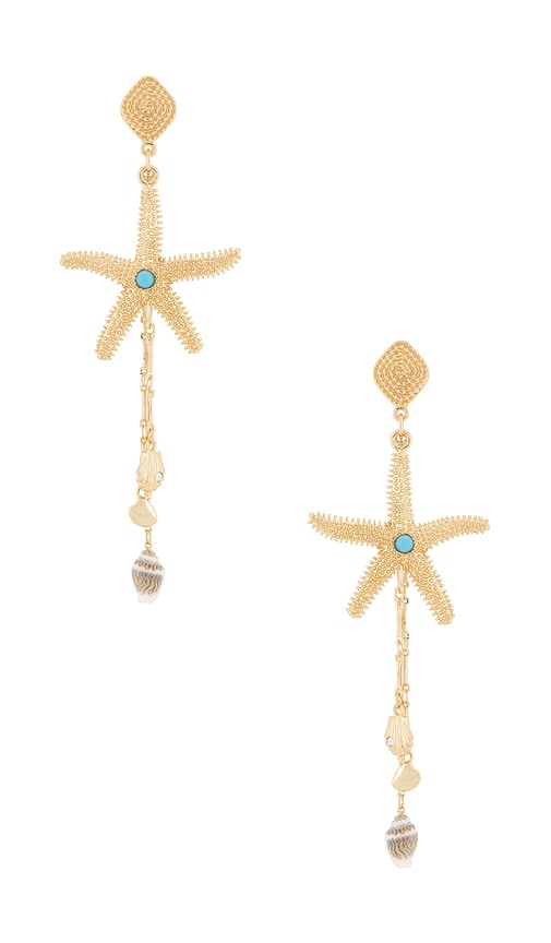 Ettika Starfish Seeker Drop Earrings in Metallic Gold.