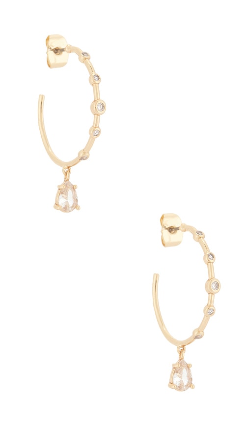 Ettika Delicate Crystal Charm Hoop Earrings in Metallic Gold.