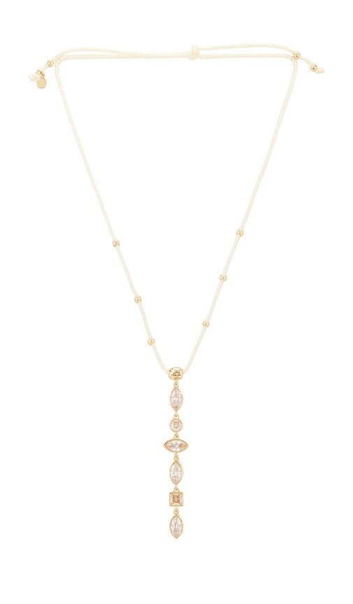 Ettika Crystal Drop Cord Necklace in Metallic Gold.