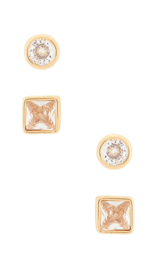Ettika Classic Pairs Crystal Stud Set en Metallic Gold 43$