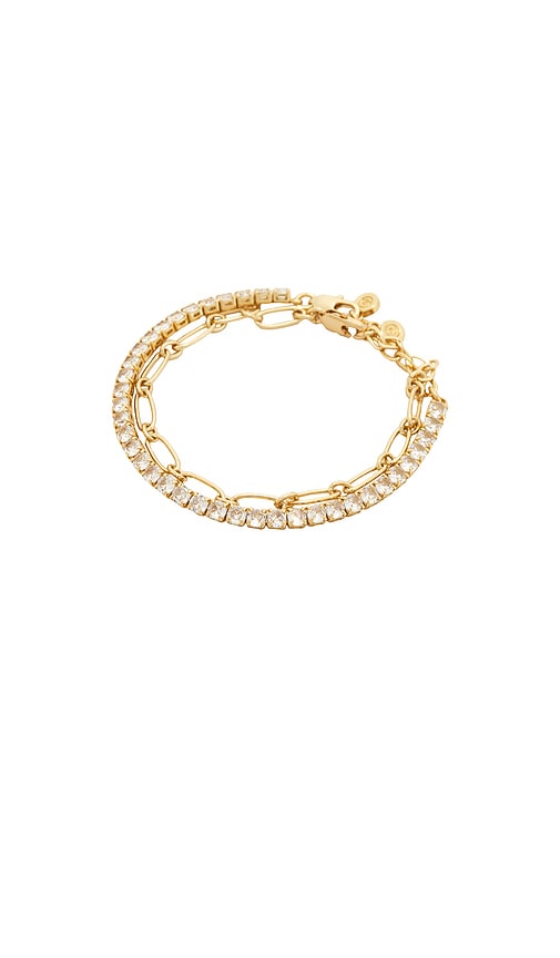 Ettika Crystal & Oval Chain Bracelet Set in Metallic Gold.
