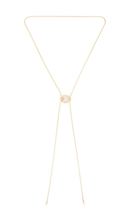 Ettika Crystal Bezel Bolo Necklace in Metallic Gold.