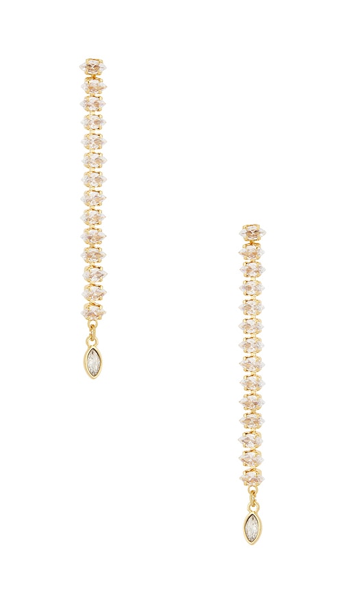 Ettika Marquise Edge Linear Earrings in Metallic Gold.