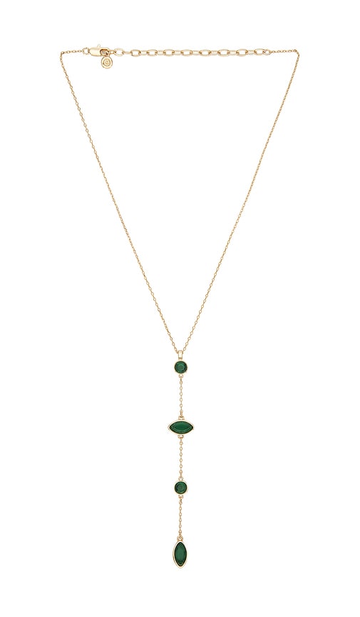 Ettika Crystal Cascade Lariat Necklace in Metallic Gold.