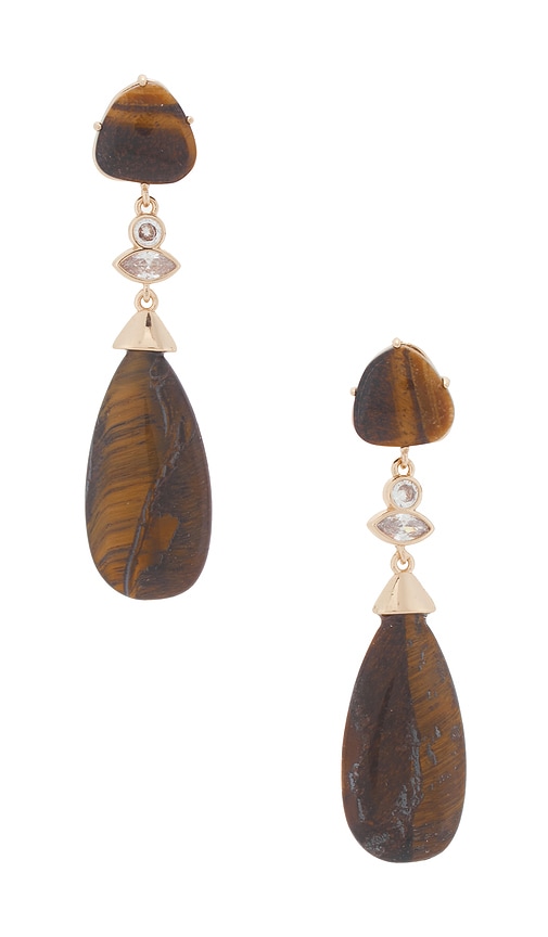 Ettika Tiger's Eye Solstice Drop Earrings in Brown.