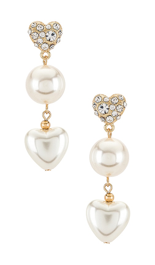 Ettika Pearl Heart Drop Earrings in Gold | REVOLVE