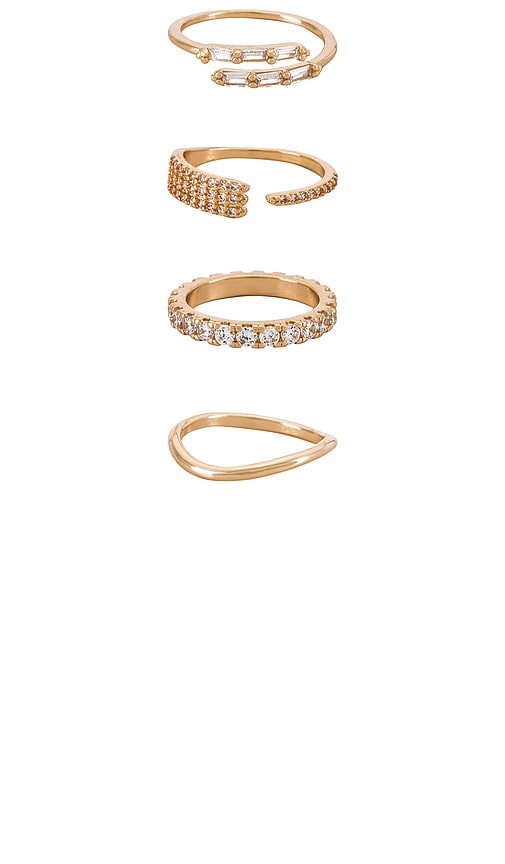 Ettika Crystal Embellished Ring Set In Metallic Gold