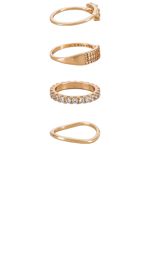 Shop Ettika Crystal Embellished Ring Set In Metallic Gold