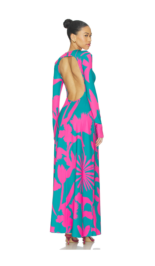 knee length dresses for ladies Fuchsia Abstract Print Long Sleeve Maxi Dress