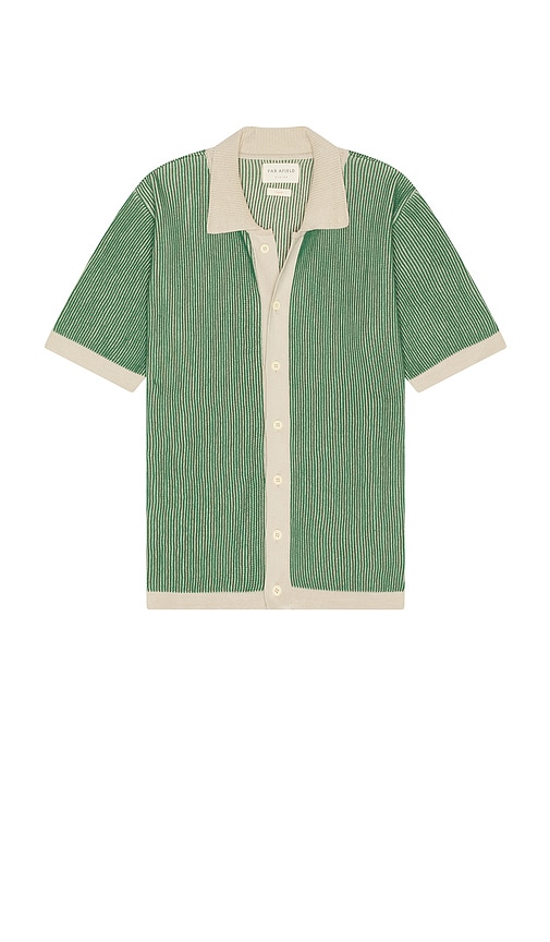 Far Afield Velzy Shirt in Peyote Sand Helio Stripe