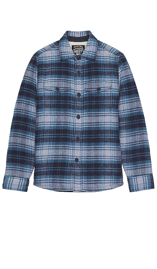 Shop Faherty High Pile Fleece Lined Wool Shirt In Blue