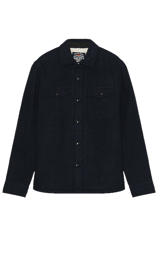 Faherty High Pile Fleece Lined Wool Shirt In Navy Shadow Twill