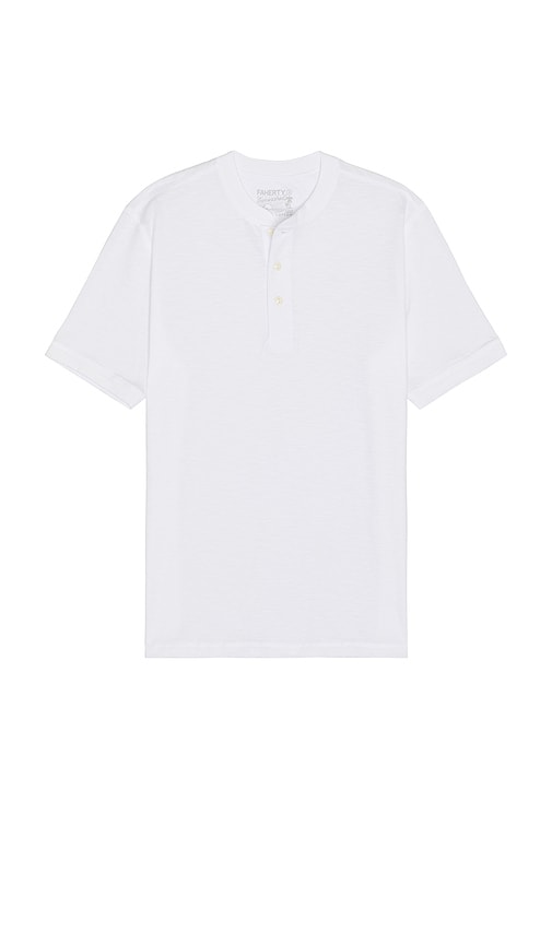  Faherty Henley-shirt Mit Kurzen ärmeln Sunwashed In White. Größe S. Also In M. 