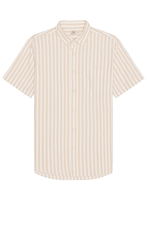 Faherty Short-sleeve Breeze Shirt In Sand Shell Stripe