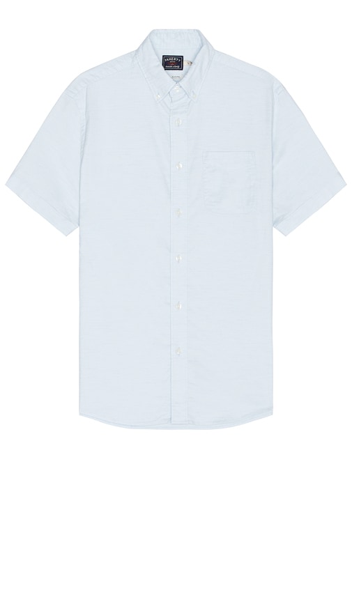 Shop Faherty Short Sleeve Supima Oxford Shirt In Blue Heather