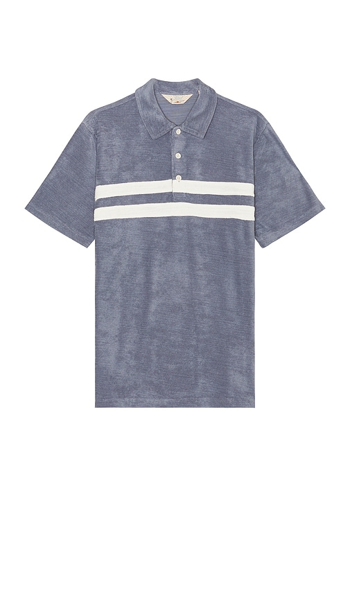 Shop Faherty Cabana Towel Terry Surf Stripe Polo In Navy