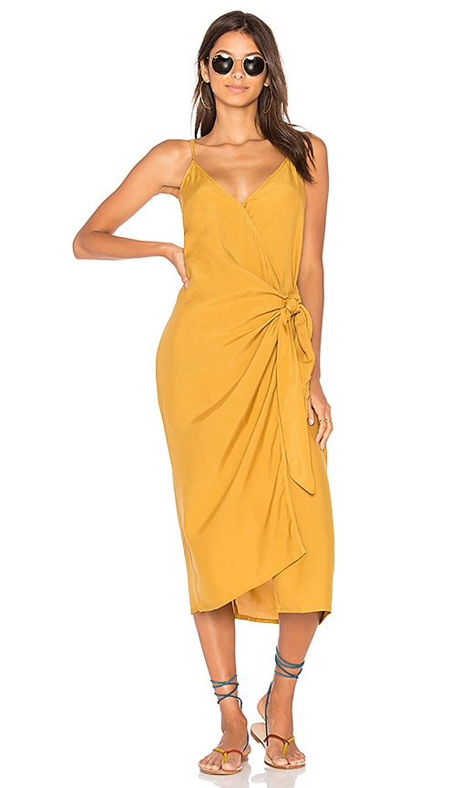 mustard midi wrap dress