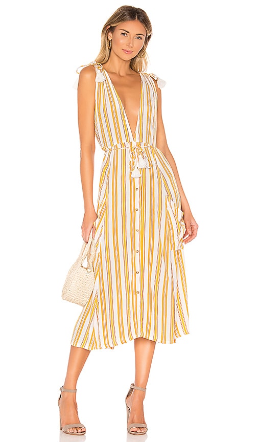 yellow stripe midi dress