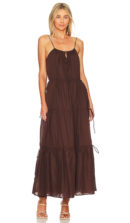 Faithfull The Brand Henri Gathered Tiered Cotton-voile Dress In Brown