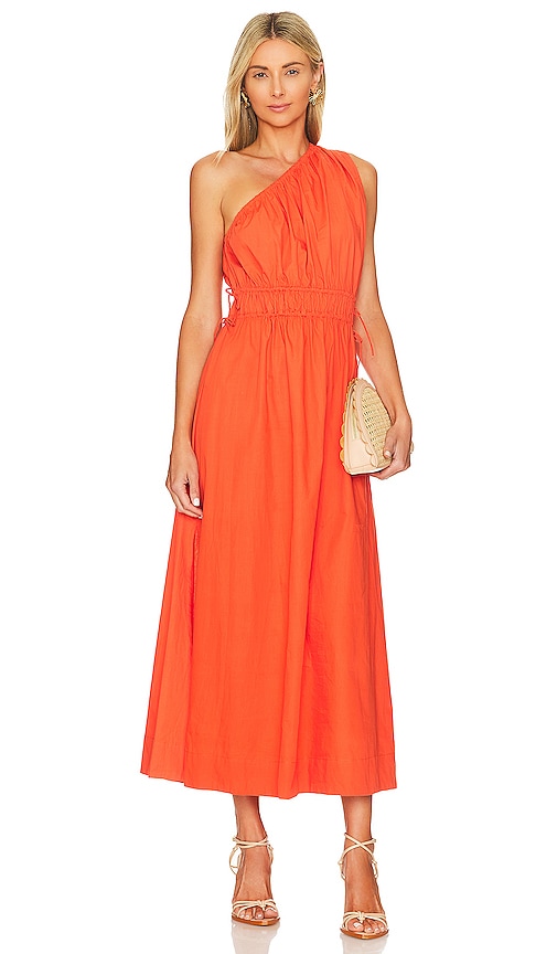 FAITHFULL THE BRAND La Ora Midi Dress in Morange