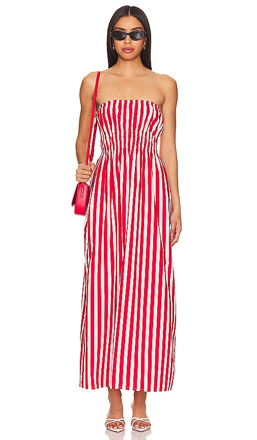 FAITHFULL THE BRAND Le Bon Midi Dress in Bayou Stripe Red