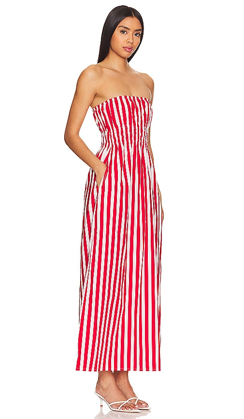 Shop Faithfull The Brand Le Bon Midi Dress In Bayou Stripe Red