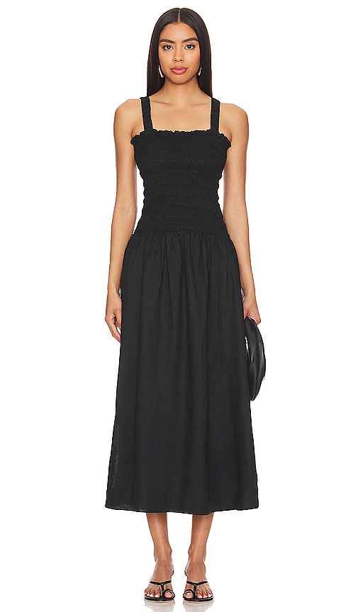 Faithfull The Brand Messini Linen Midi Dress In Black