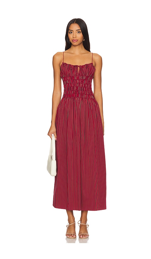 FAITHFULL THE BRAND Aya String Midi Dress in Wine Stripe | REVOLVE