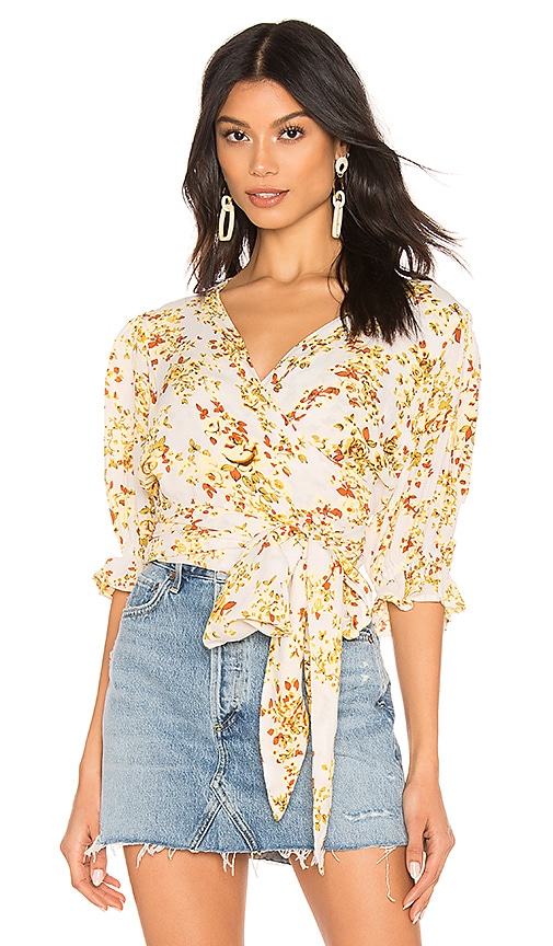 FAITHFULL THE BRAND Mali Wrap Top in Off White Goldie Floral