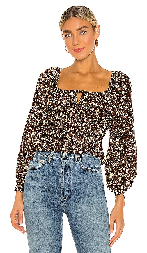 WeWoreWhat Long Sleeve Corset Top in Baby Floral Black Multi