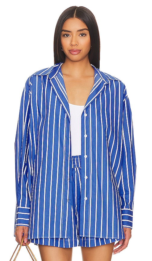 Faithfull The Brand Women's Roma Daija Striped Cotton Shirt In Adia Stripe Ocean Blue